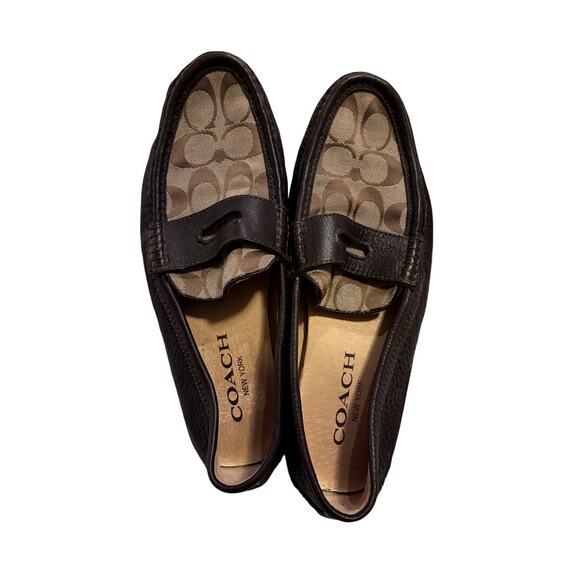 Coach Neal Leather Driving Loafers Size 8.5 Brown Signature Slip On Flats - Picture 9 of 9